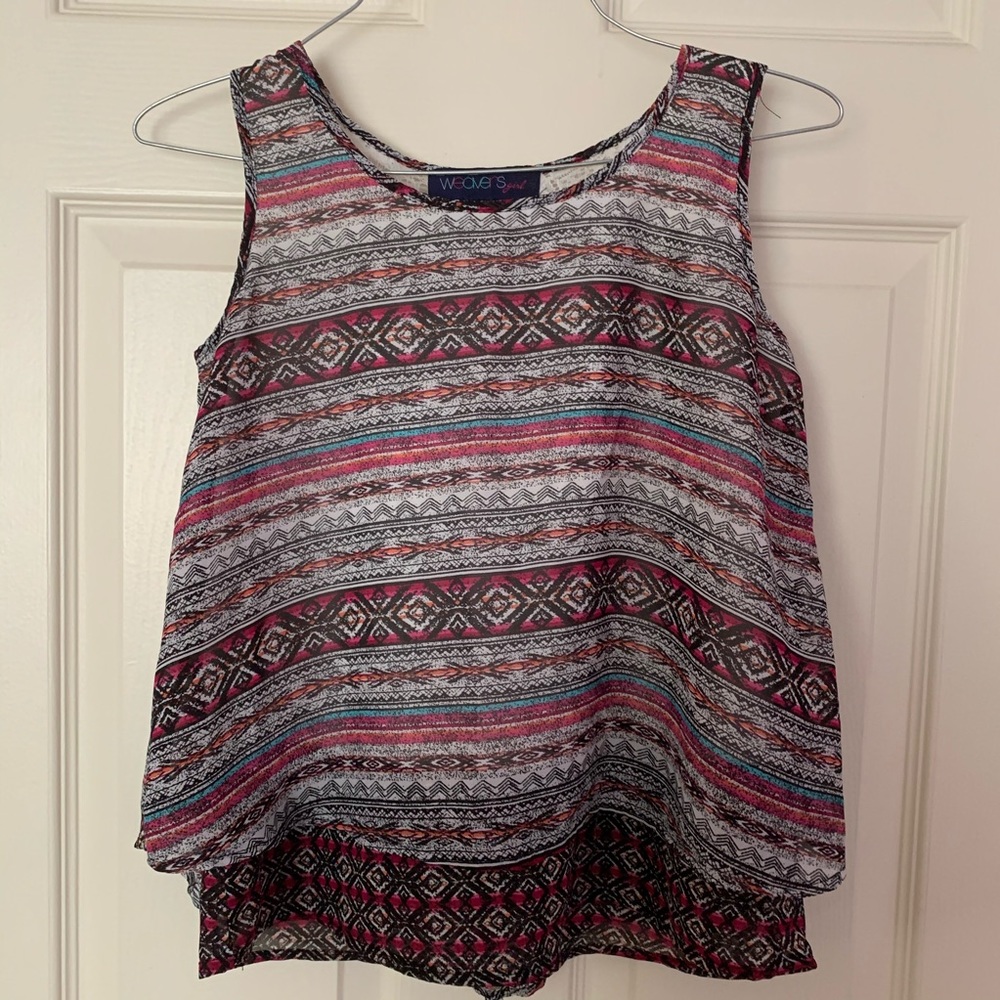 Lace Back Aztec Print Lined Tank Girls Size XL